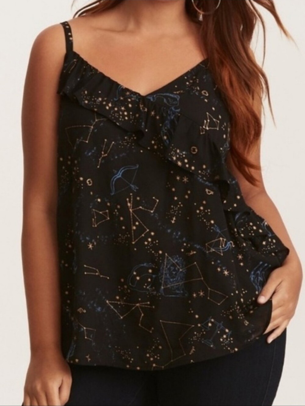 Torrid Black Celestial Zodiac Star Ruffle Sheer Cami Top 1 - Picture 13 of 13